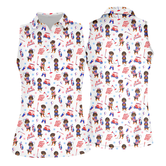 Dachshund Par Then Par USA Flag Sleeveless Golf Shirt For Ladies, 4th Of July Dachshund Golf Shirt For Women GE0482