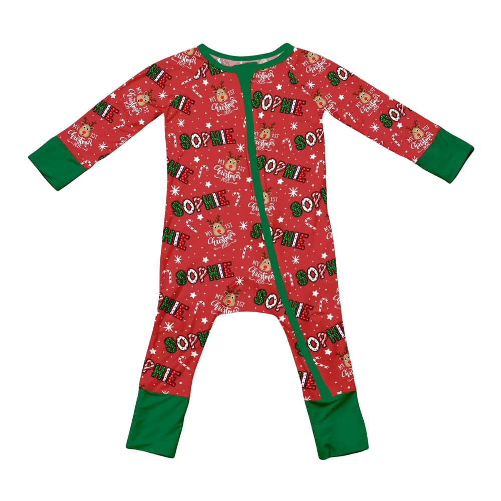 My First Christmas Custom Baby Name Convertible Zippy Romper, Custom Christmas Baby Converitble Romper BB0912