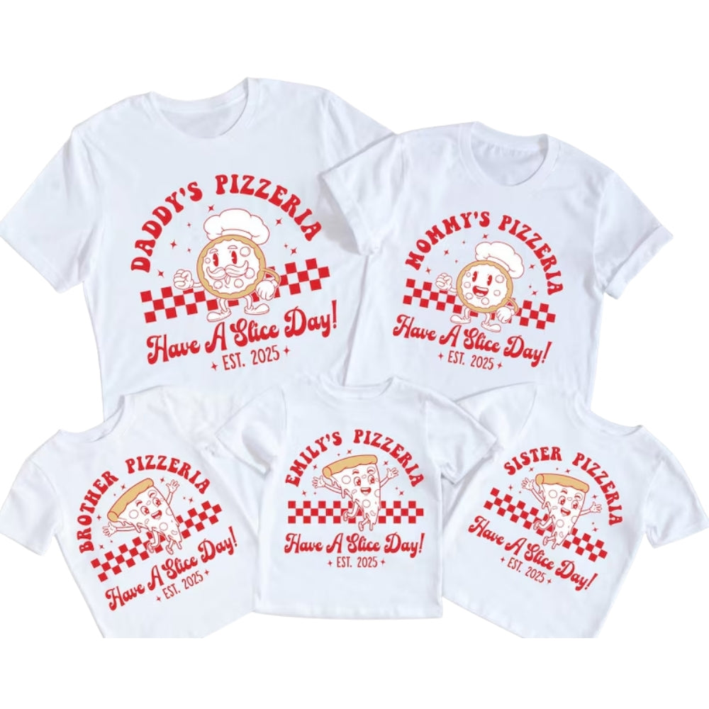 Custom Retro Pizzeria Matching Family T Shirts, Custom Cute Family Matching Shirt for Pizza Lovers ET0080