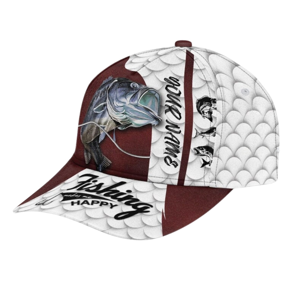 Fishing Makes Me Happy Custom Fishing Baseball Cap, Custom 3D Caps Hats For Fishing Lovers CP0087