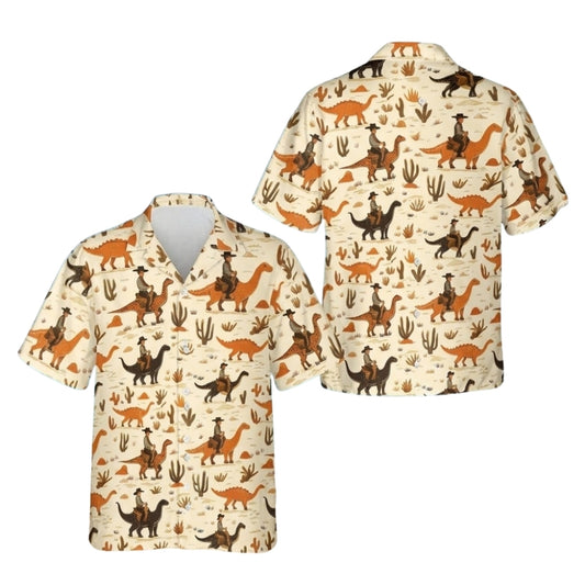 Cowboy Riding Dinosaur Mens Hawaiian Shirt, Western Hawaiian Shirts HE0512