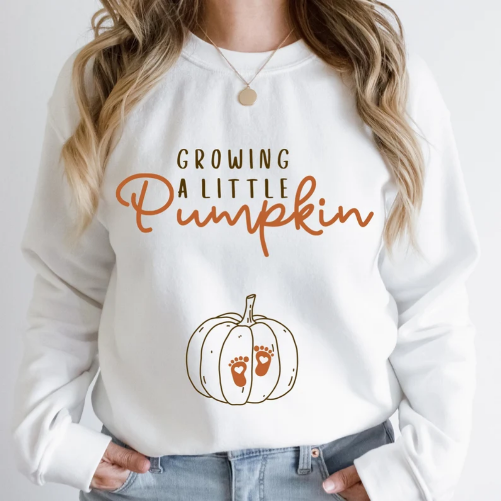 Growing A Little Pumpkin Sweatshirt, Pregnancy Announcement Thanksgiving Sweatshirt 2D0895