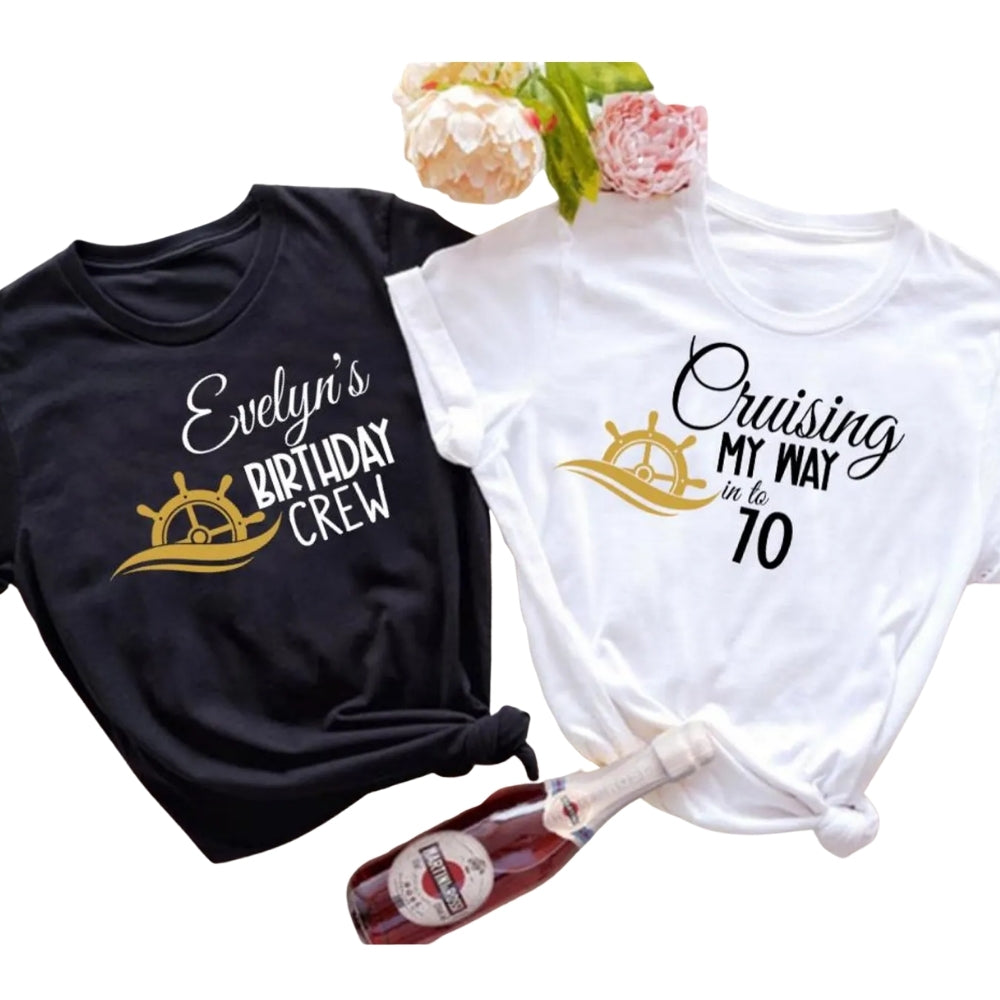 Cruising My Way Into Seventy Custom Matching Birthday Family T Shirts, Personalized 70th Birthday Cruise Family Shirts ET0377