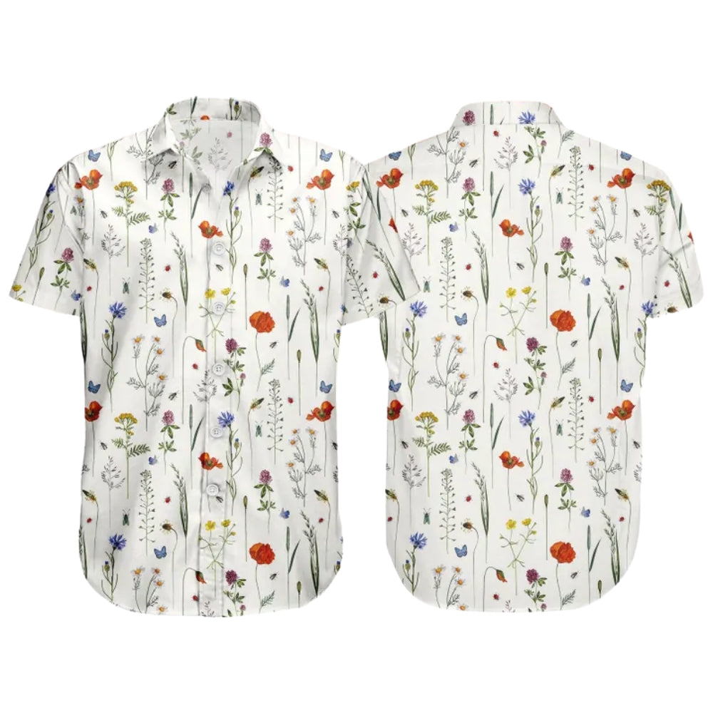 Wildflower White Hawaiian Shirt For Men Women, Floral Hawaiian Shirts HE0432