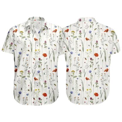 Wildflower White Hawaiian Shirt For Men Women, Floral Hawaiian Shirts HE0432