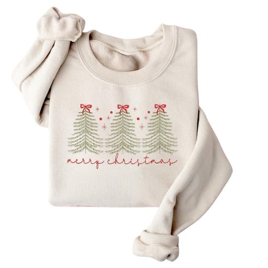 Merry Christmas Embroidered Sweatshirt, Christmas Trees Sweatshirt 2D0441
