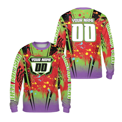 Custom Yellow Splatter Long Sleeve Motocross Jersey Mens, Custom Racing Dirt Bike Shirts With Number ME0037
