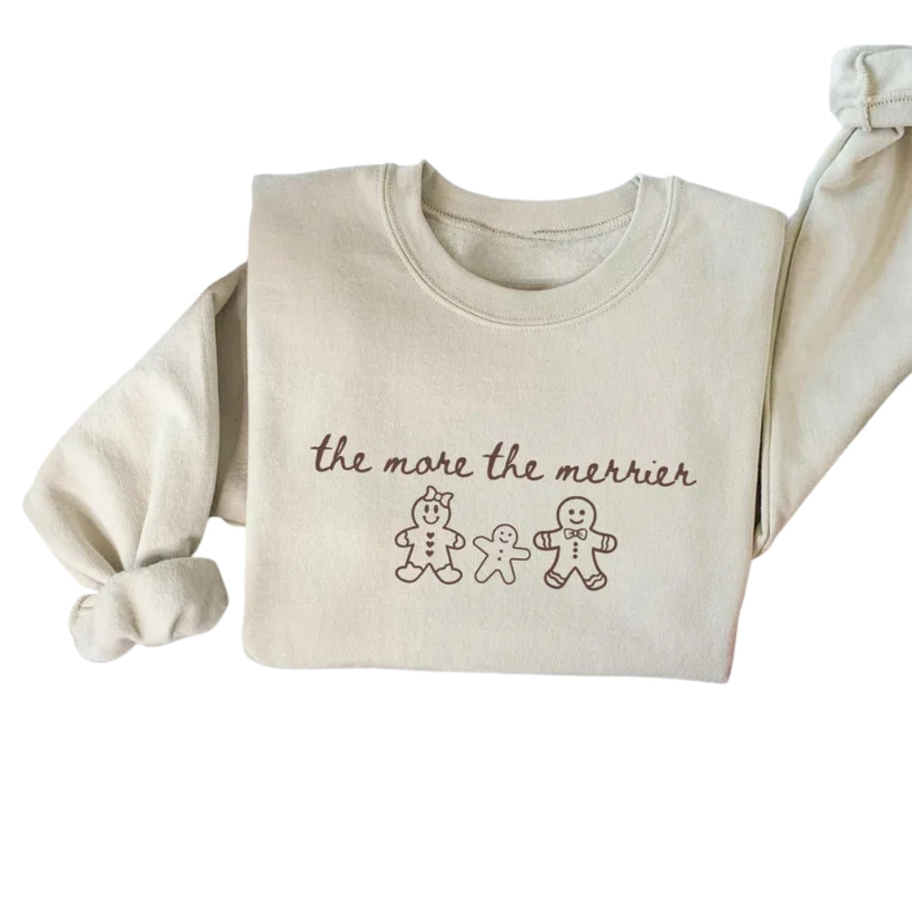 The More The Merrier Gingerbread Sweatshirt, Christmas Pregnancy Reveal Announcement Sweatshirt 2D0755