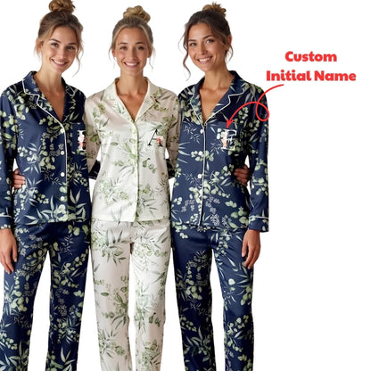 Custom Name Bridesmaid Floral Pajamas Set, Personalized Bridal Shower Pajamas For Bridesmaid WD0196