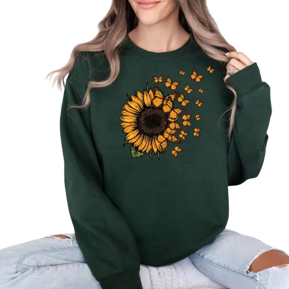 Sunflower And Butterfly Sweatshirt For Women, Sunflower Lover Sweatshirts 2D0896