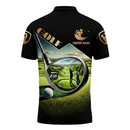 Custom Mens Black Green Golf Polo Shirt, Custom Golf Shirt With Name GZ0317