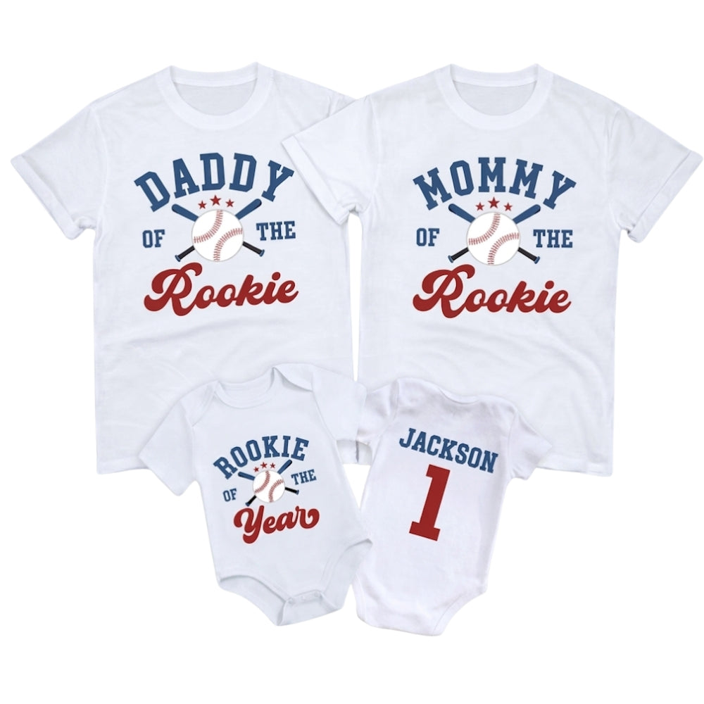 Rokkie Of The Year Custom Baseball First Birthday Family Matching T Shirt, Custom 1st Birthday Baseball Family Shirts ET1019