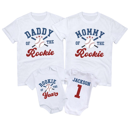 Rokkie Of The Year Custom Baseball First Birthday Family Matching T Shirt, Custom 1st Birthday Baseball Family Shirts ET1019