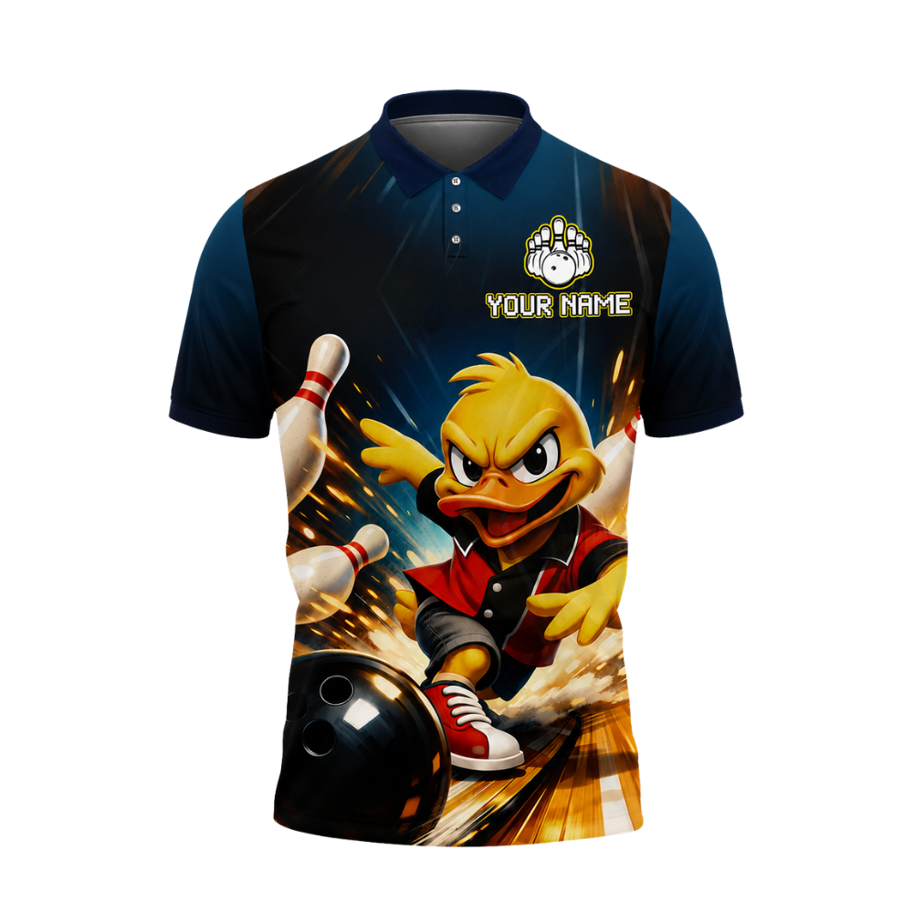 Custom Funny Duck Men's Bowling Polo Shirt, Custom Duck Bowling Team Shirts BZ0457