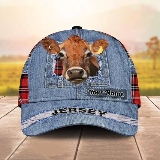 Jersey Overall Jeans Pattern And Red Caro Pattern Customized Name Cap CA0123