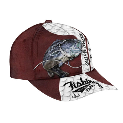 Fishing Makes Me Happy Custom Fishing Baseball Cap, Custom 3D Caps Hats For Fishing Lovers CP0087