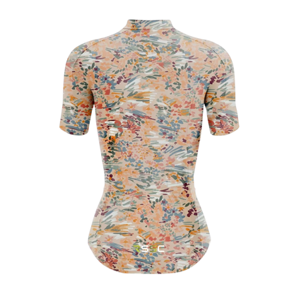 Blooming Flowers Cycling Short Sleeve Jersey Womens, Ladies Floral Beige Cycling Jersey CG0868