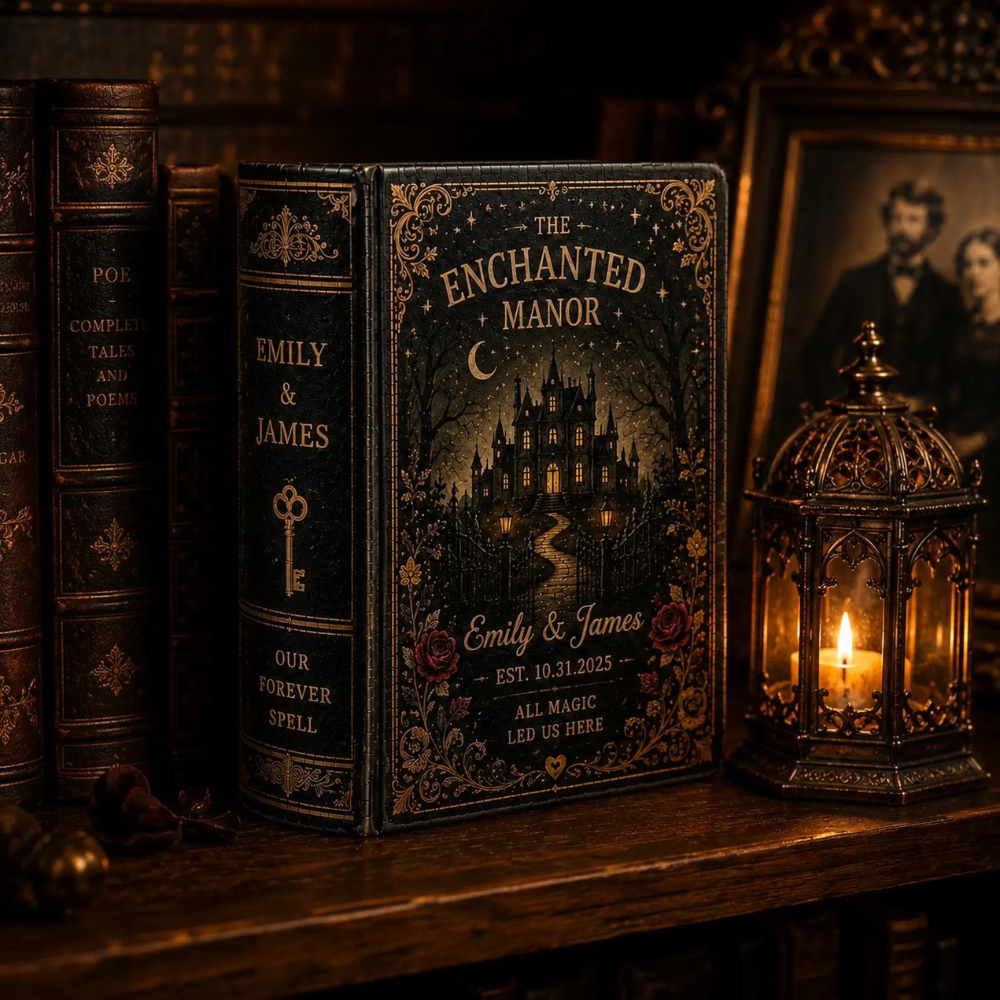 The Enchanted Manor Custom Gothic Wedding Ceramic Book Vase, Custom Gothic Halloween Wedding Engagement Book Vase WD0567
