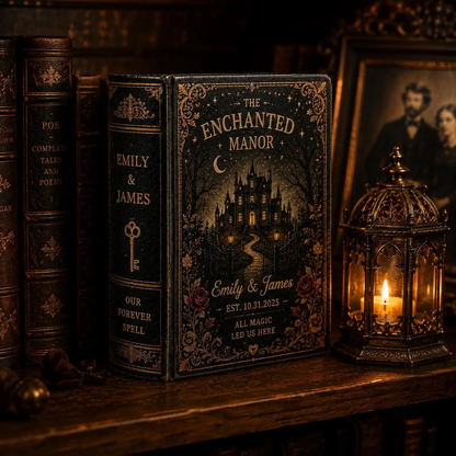 The Enchanted Manor Custom Gothic Wedding Ceramic Book Vase, Custom Gothic Halloween Wedding Engagement Book Vase WD0567