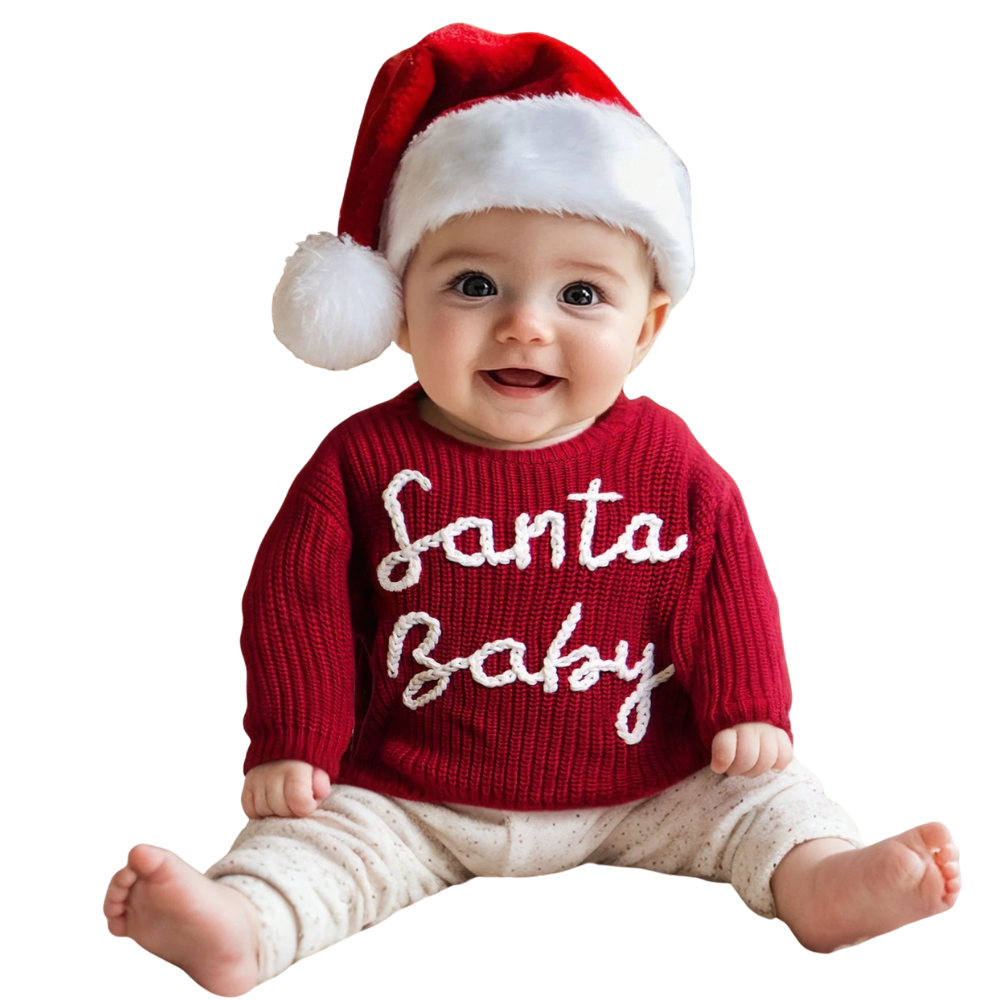 Santa Baby Christmas Baby Embroidered Knit Sweater, Xmas Baby Sweatshirt Embroidered BB0905