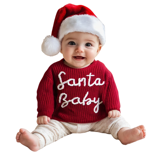 Santa Baby Christmas Baby Embroidered Knit Sweater, Xmas Baby Sweatshirt Embroidered BB0905