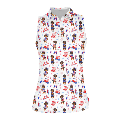 Dachshund Par Then Par USA Flag Sleeveless Golf Shirt For Ladies, 4th Of July Dachshund Golf Shirt For Women GE0482