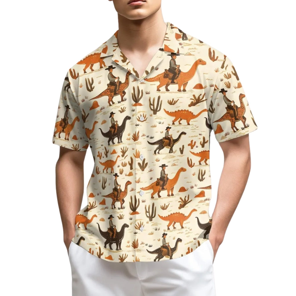 Cowboy Riding Dinosaur Mens Hawaiian Shirt, Western Hawaiian Shirts HE0512