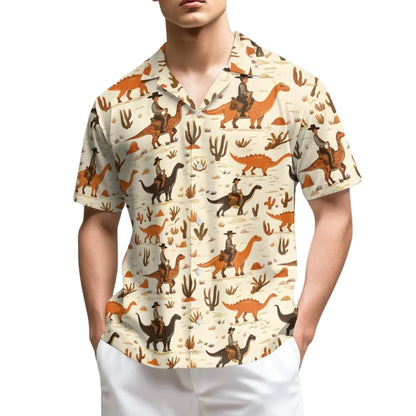 Cowboy Riding Dinosaur Mens Hawaiian Shirt, Western Hawaiian Shirts HE0512