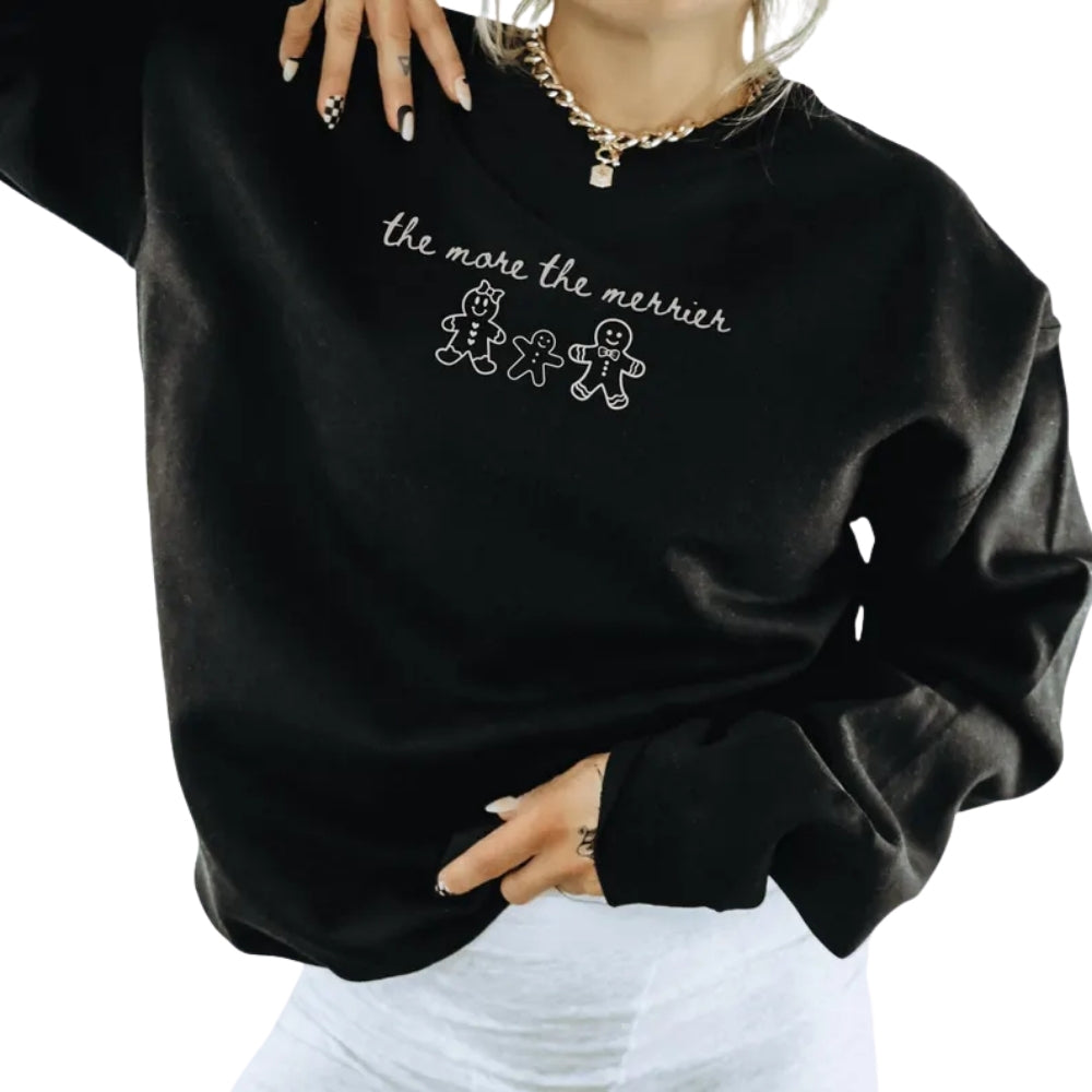 The More The Merrier Gingerbread Sweatshirt, Christmas Pregnancy Reveal Announcement Sweatshirt 2D0755