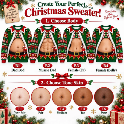 Funny Elf Belly 3D Ugly Sweatshirt For Men Women, Elf Costume Funny Sweatshirt For Christmas 2D1292