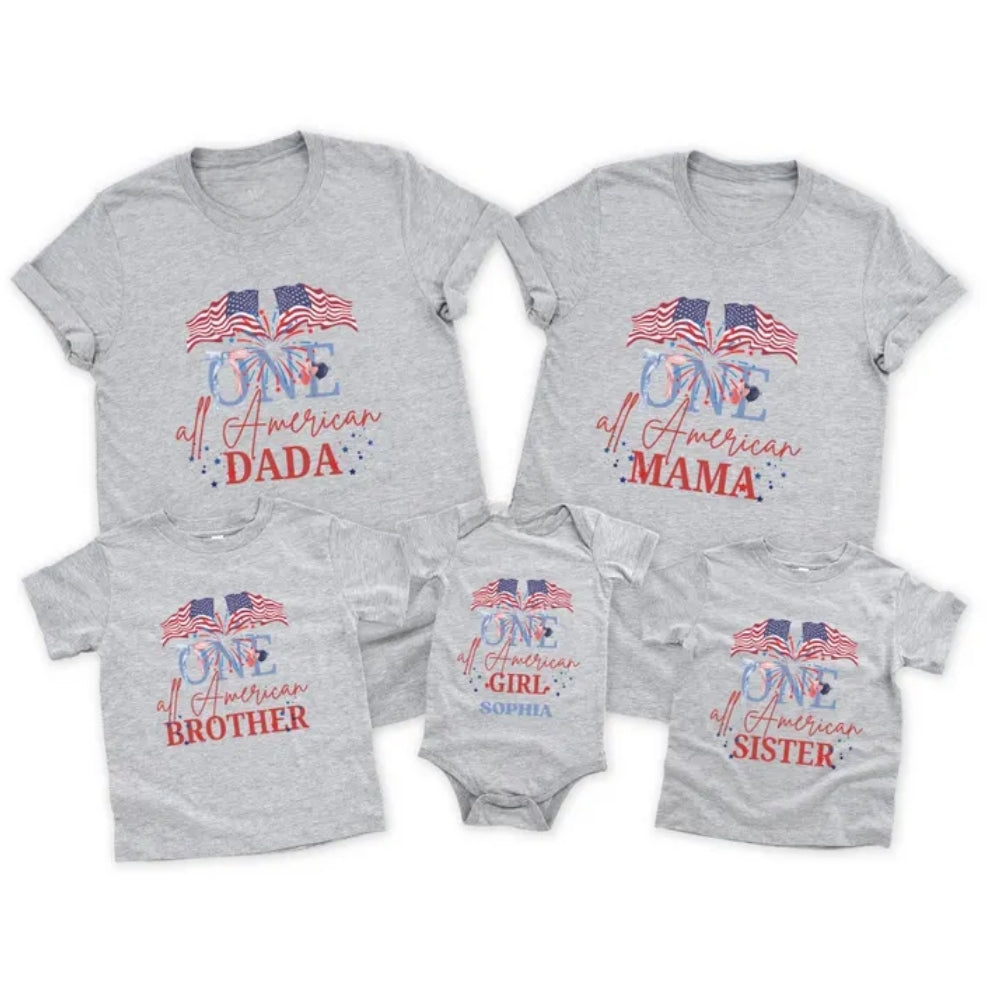 One All American Custom 1st Birthday Matching Family 4th Of July T Shirts, Custom Fourth Of July Birthday Family Shirts ET0676
