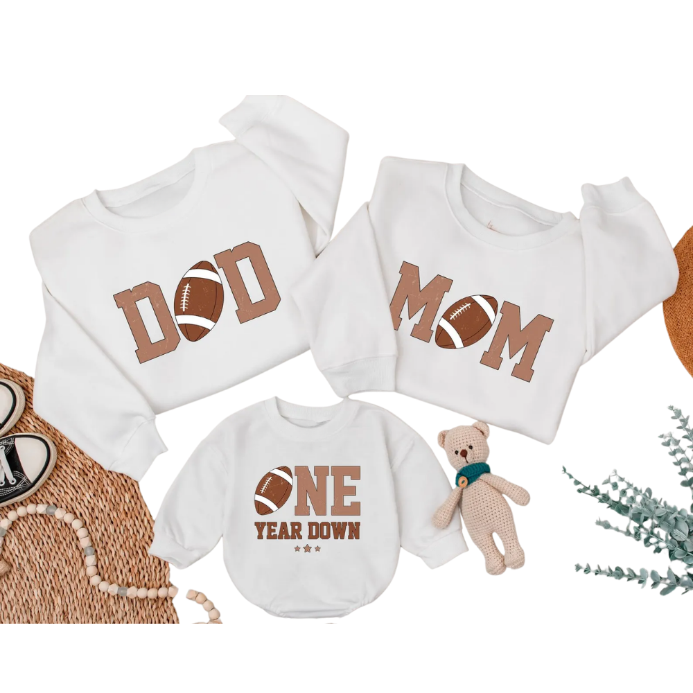 One Year Down Matching Football First Birthday Family Sweatshirts, Football 1st Birthday Sweatshirt Family ET1567