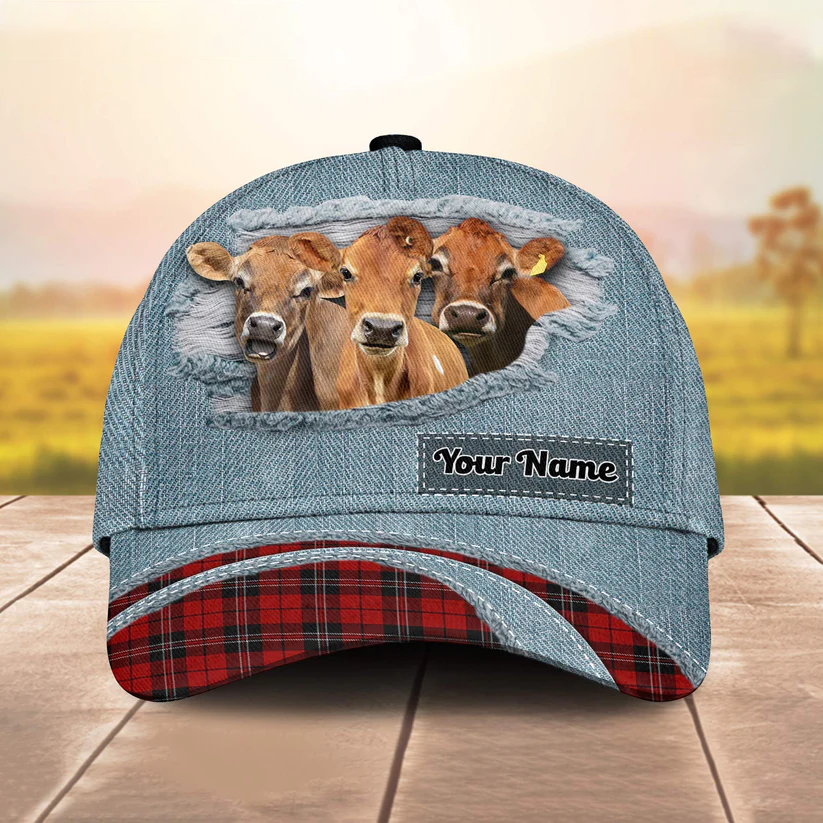 Jersey Red Caro And Jeans Pattern Customized Name Cap CA0122
