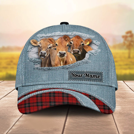 Jersey Red Caro And Jeans Pattern Customized Name Cap CA0122