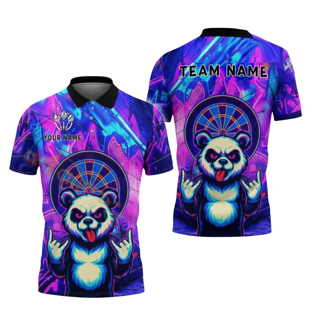Custom Funny Panda Graffiti Dart Polo Shirt Mens, Custom Panda Darts Team Shirts DZ0067