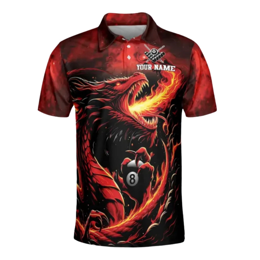 Custom Flame Dragon 8 Ball Billiard Men's Polo Shirts, Custom Dragon Team Billiard Shirts BIE0038