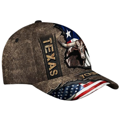 Custom Longhorn Texas Flag Baseball Cap, Custom Longhorn Cap Hat CP0469