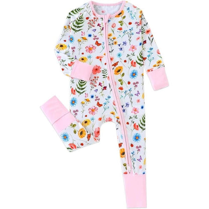 Butterflies Flowers Baby Pink Convertible Zippy Romper, Floral Baby Convertible Romper BB0386