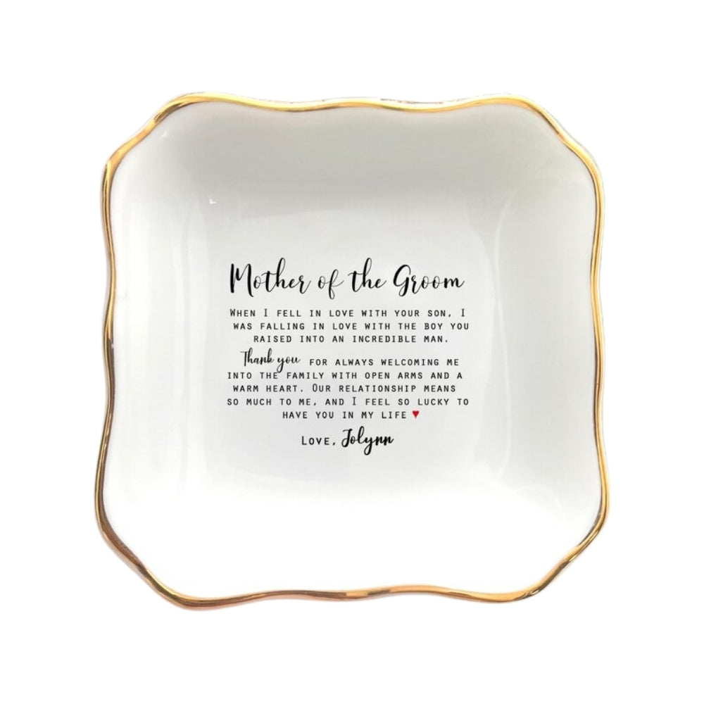 Custom Name Mother of the Groom Ring Dish, Custom Wedding Jewelry Dish From Bride For Mother In Law WD0137