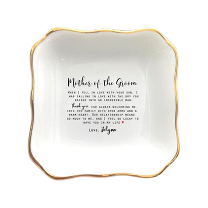 Custom Name Mother of the Groom Ring Dish, Custom Wedding Jewelry Dish From Bride For Mother In Law WD0137