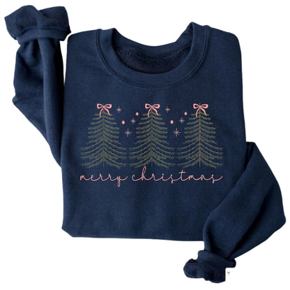 Merry Christmas Embroidered Sweatshirt, Christmas Trees Sweatshirt 2D0441