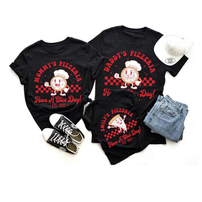Custom Retro Pizzeria Matching Family T Shirts, Custom Cute Family Matching Shirt for Pizza Lovers ET0080