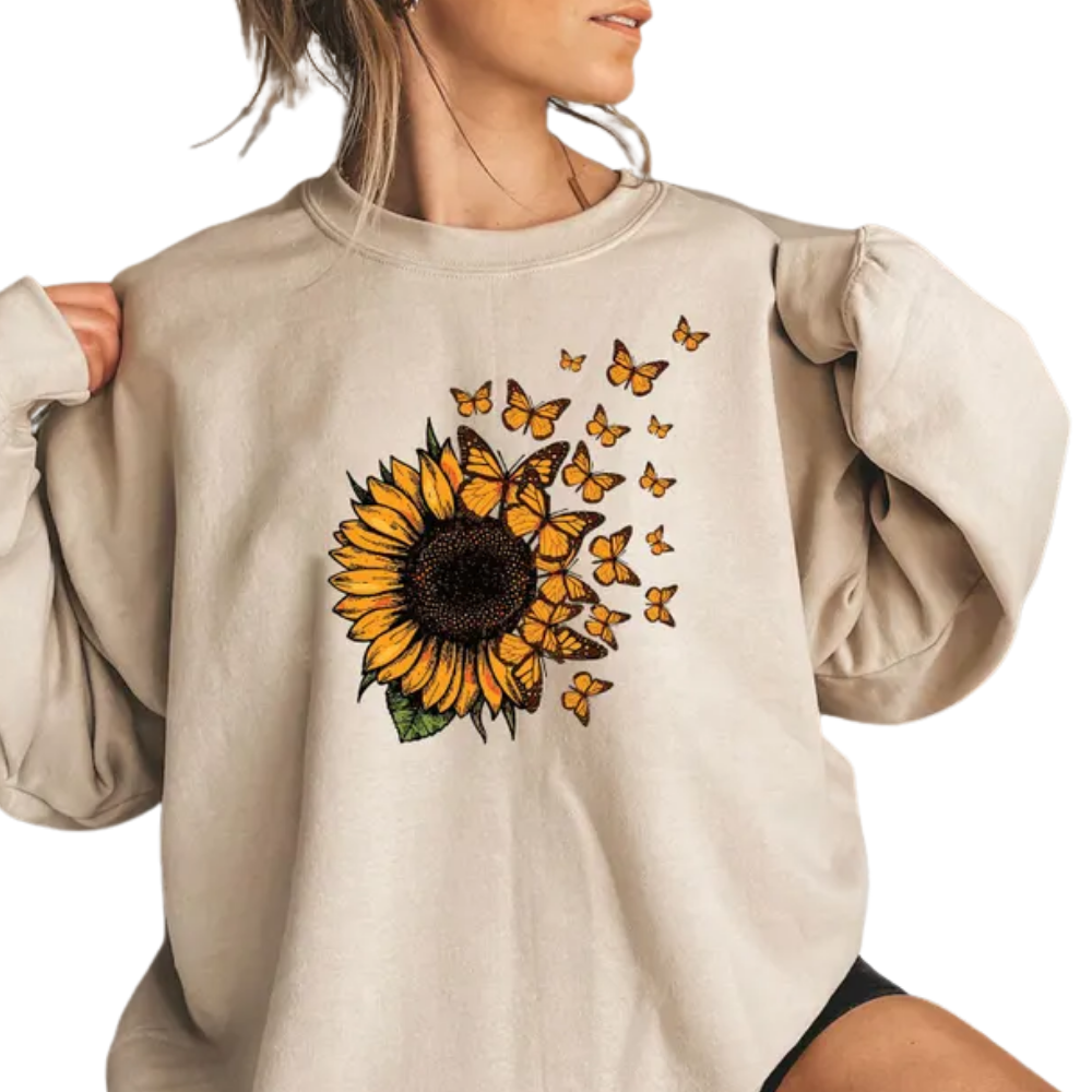 Sunflower And Butterfly Sweatshirt For Women, Sunflower Lover Sweatshirts 2D0896