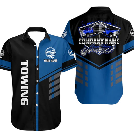 Custom Towing Truck Workwear Hawaiian Shirts For Men, Personalized Tow Mechanic Uniform Shirts HE0184