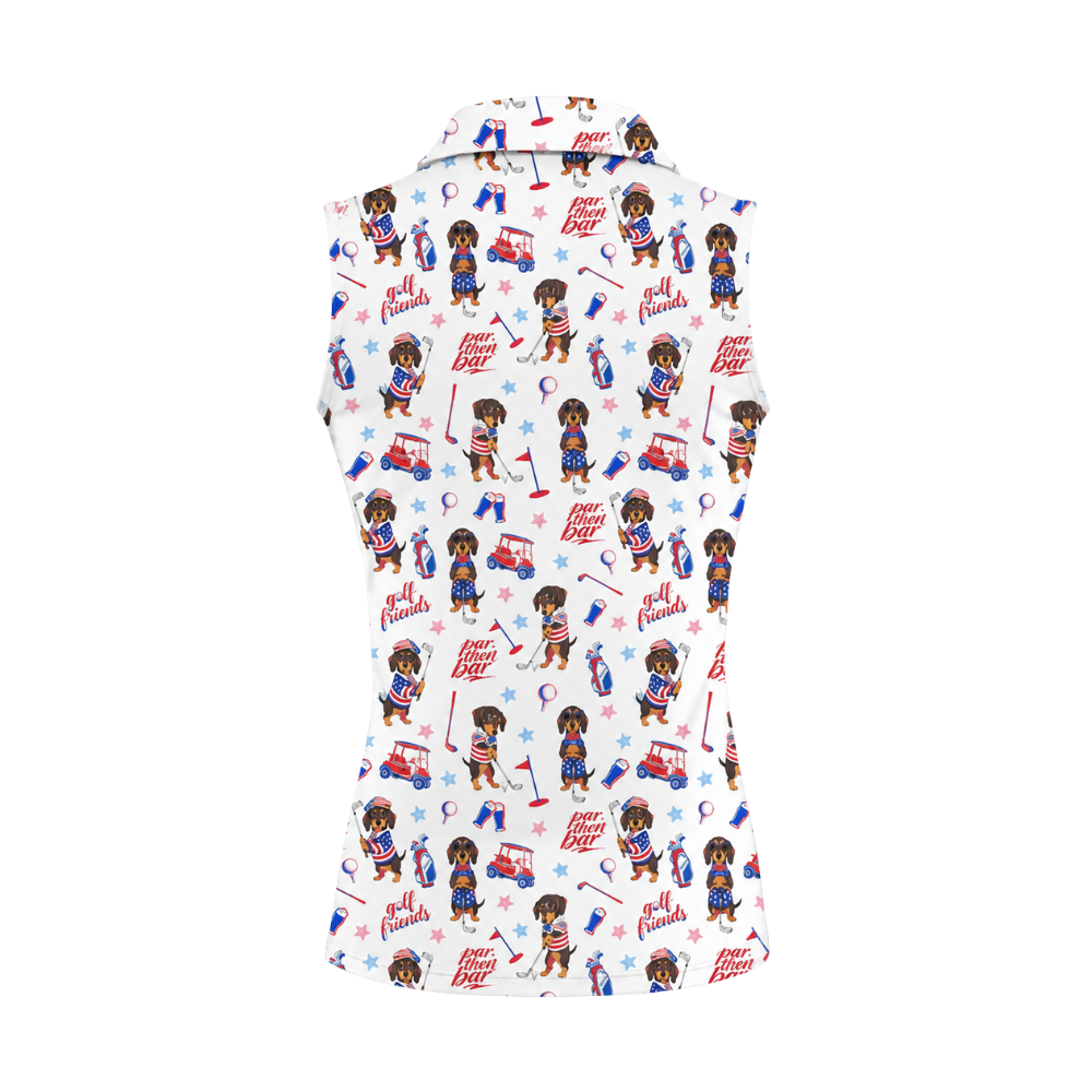 Dachshund Par Then Par USA Flag Sleeveless Golf Shirt For Ladies, 4th Of July Dachshund Golf Shirt For Women GE0482