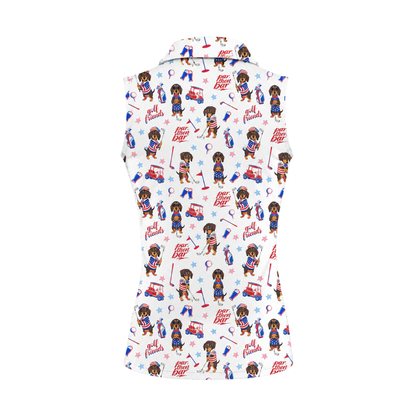 Dachshund Par Then Par USA Flag Sleeveless Golf Shirt For Ladies, 4th Of July Dachshund Golf Shirt For Women GE0482