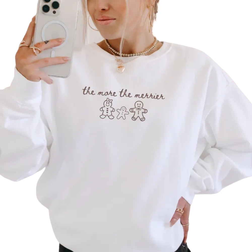 The More The Merrier Gingerbread Sweatshirt, Christmas Pregnancy Reveal Announcement Sweatshirt 2D0755