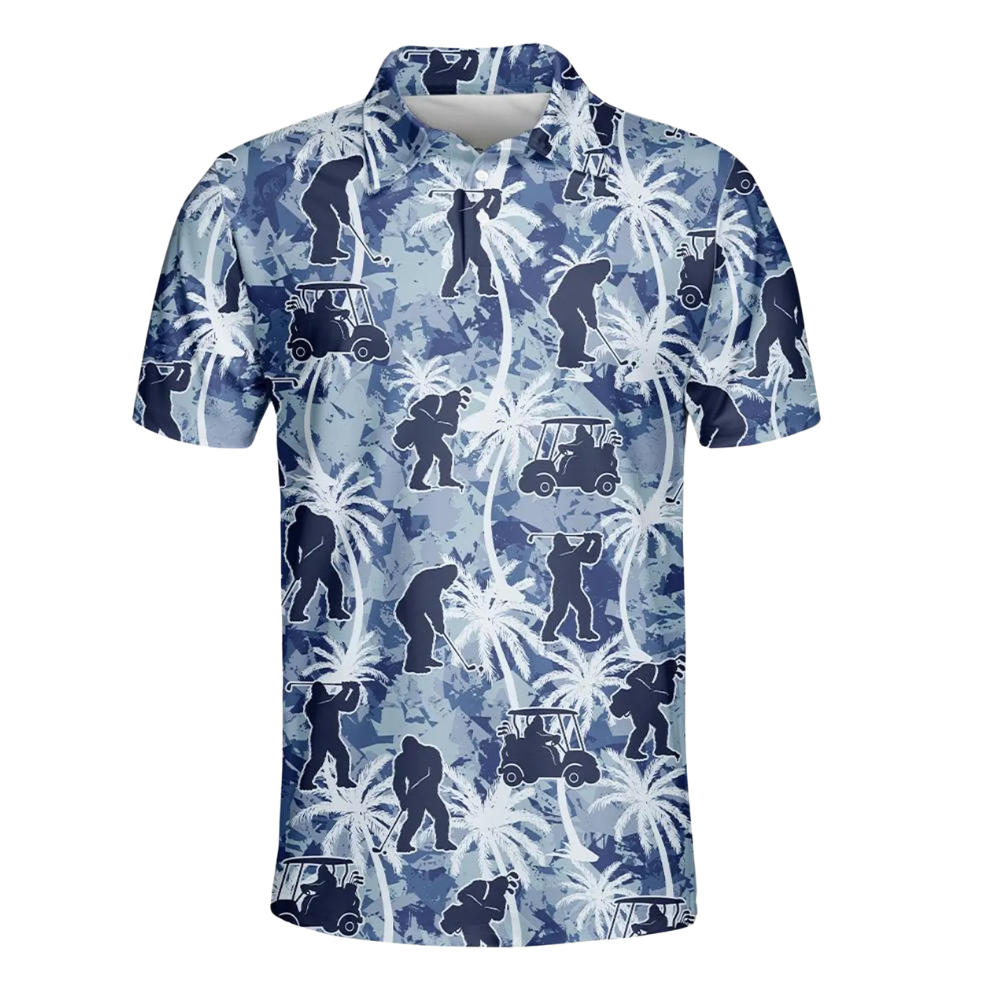 Tropical Bigfoot Golf Mens Polo Shirt Blue, Sasquatch Tropical Golf Shirts GZ0318