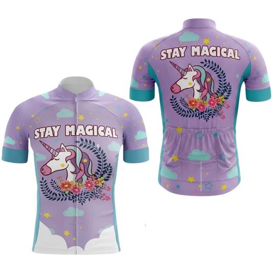 Stay Magical Unicorn Men's Purple  Cycling Short Sleeve Jersey, Unicorn Cycling Jersey CG0869