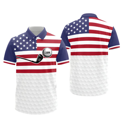 American Flag Custom Name Golf Polo Shirt For Men, Custom Patriotic Golf Shirts GZ0256